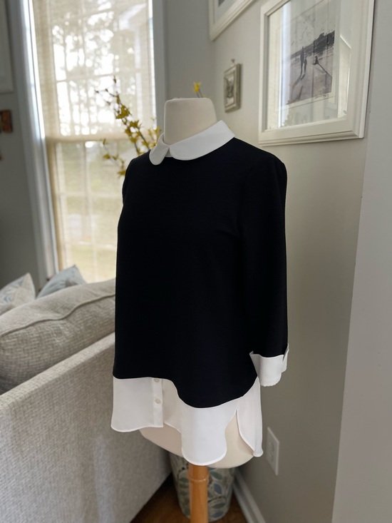 Tops - Black & White Layered Collar Blouse Peter Pan Color Shirt